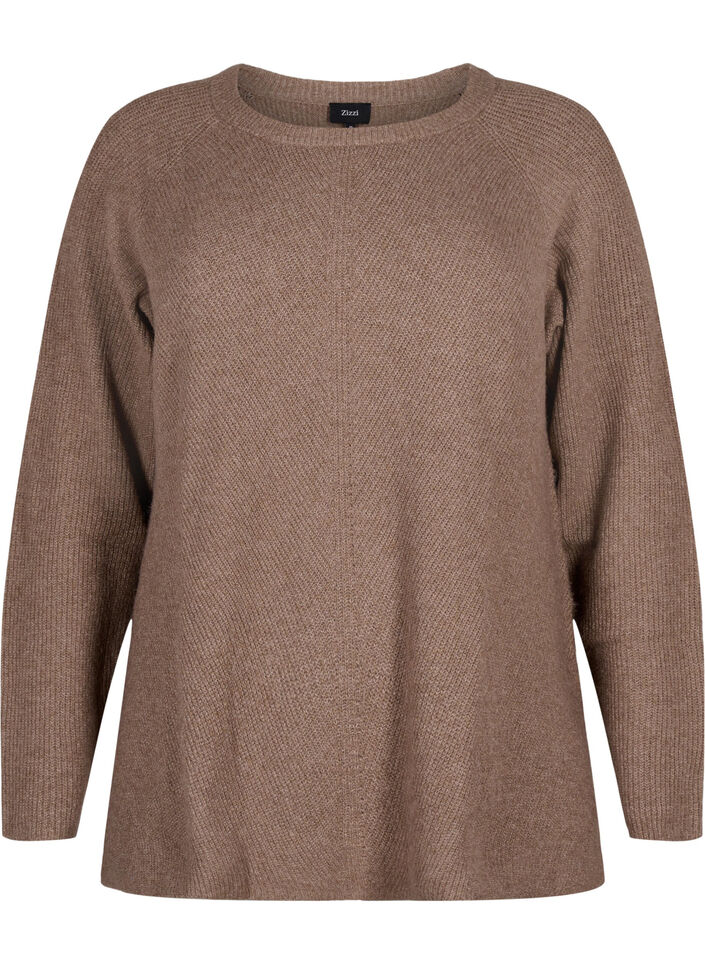 Gemêleerde pullover met zijsplit, Walnut/White Mel., Packshot image number 0