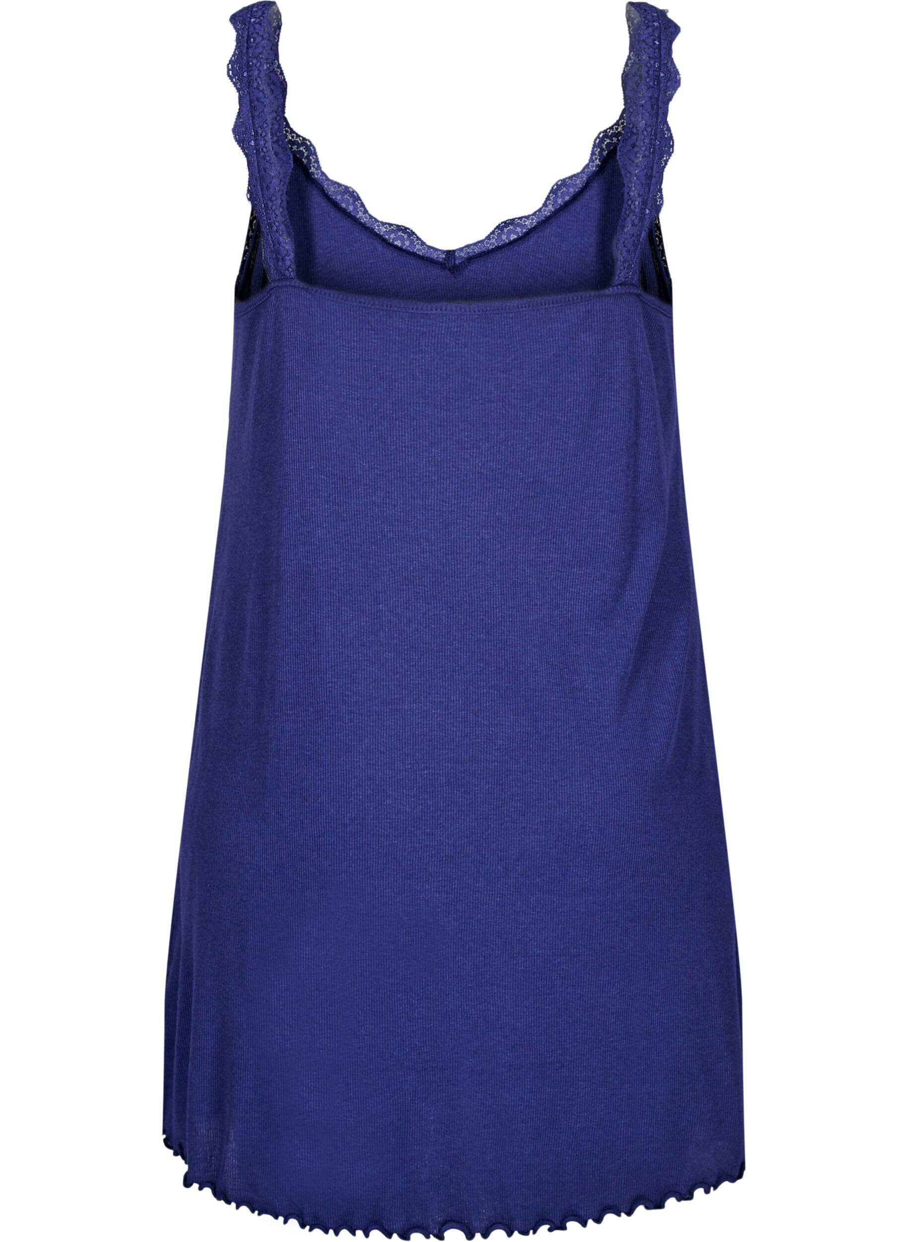 Zizzi Nachtjapon met kanten zoom, Blauw, Packshot image number 1