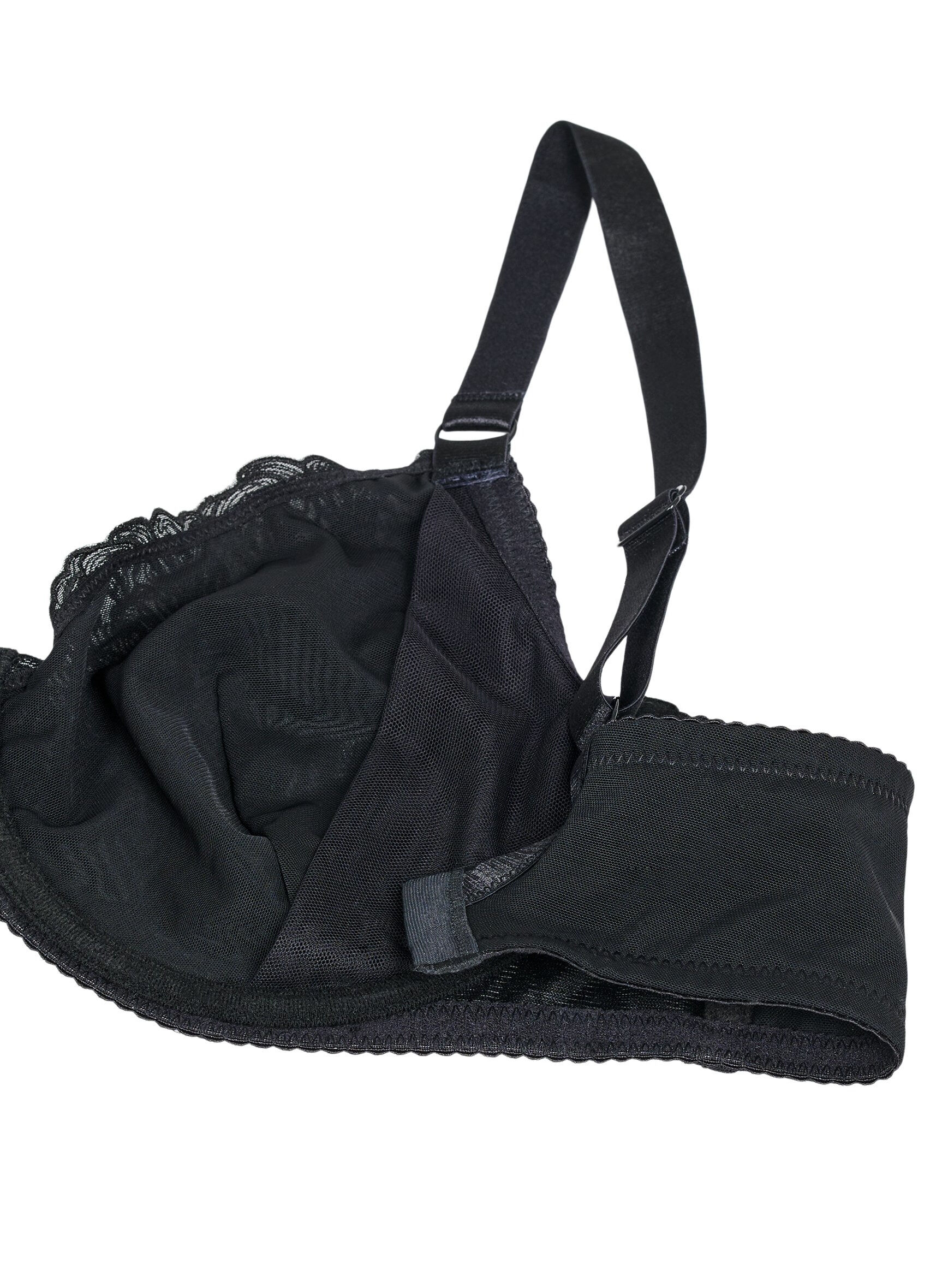 Zizzi Volledig dekkende bh in mesh met geborduurd patroon, Zwart, Packshot image number 3