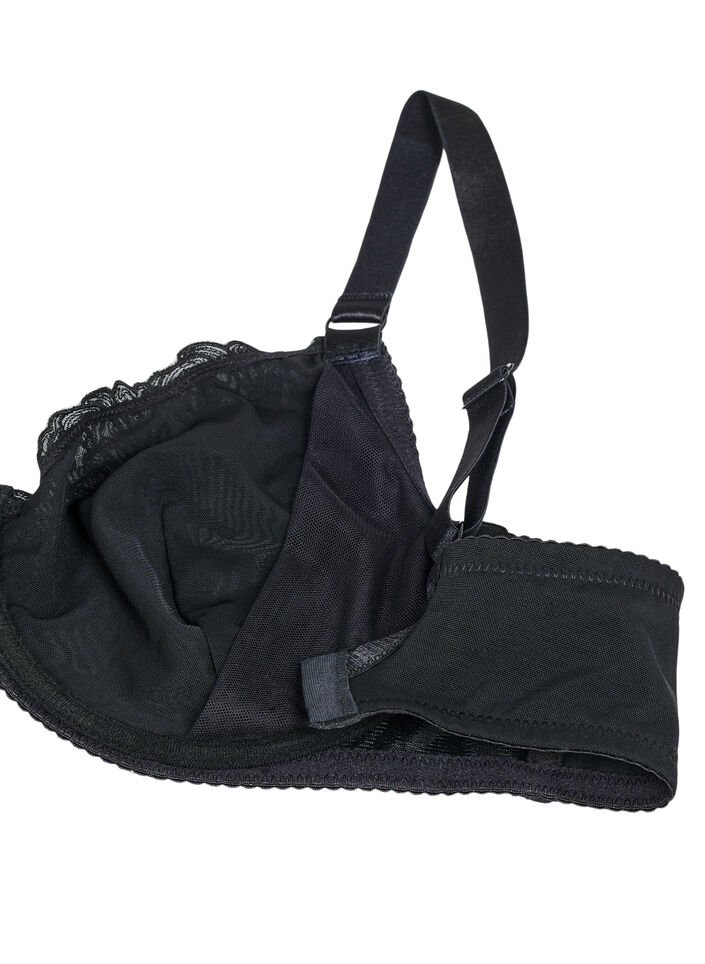 Volledig dekkende bh in mesh met geborduurd patroon, Zwart, Packshot image number 3
