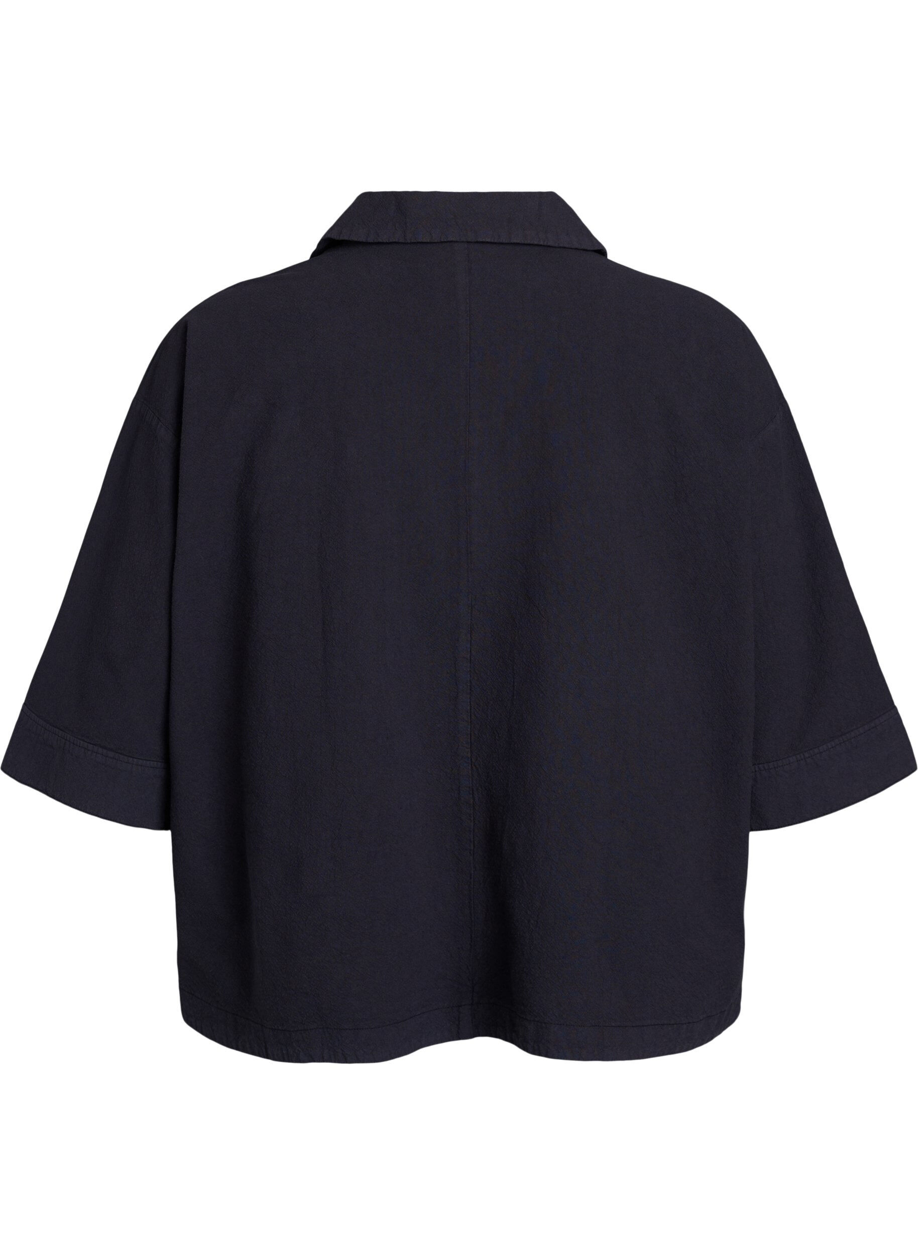 Zizzi Losse blouse met kraag en 1/2 mouwen, Zwart, Packshot image number 1
