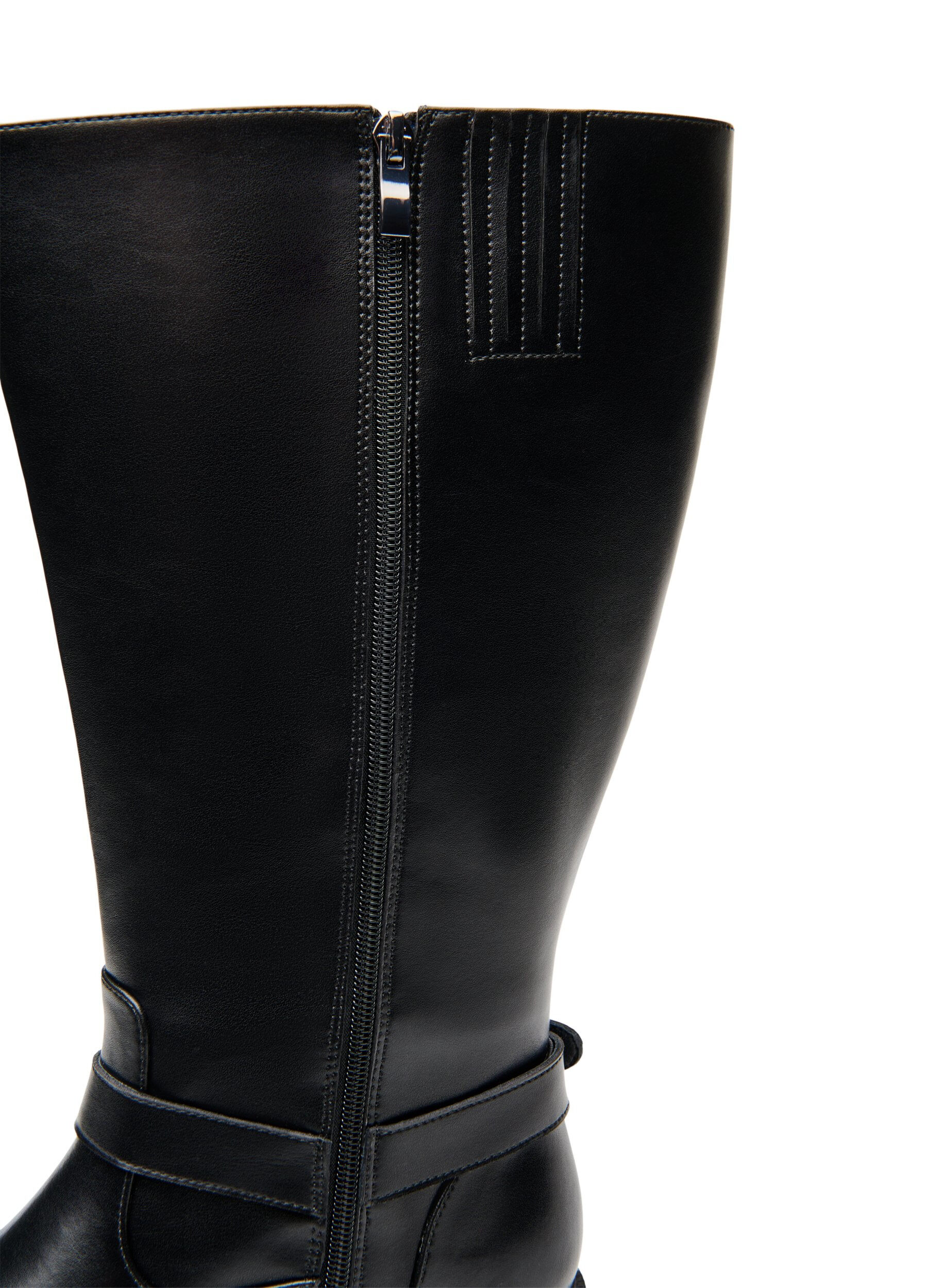 ZizziHoge laars van leer met decoratieve gespen, Zwart, Packshot image number 3