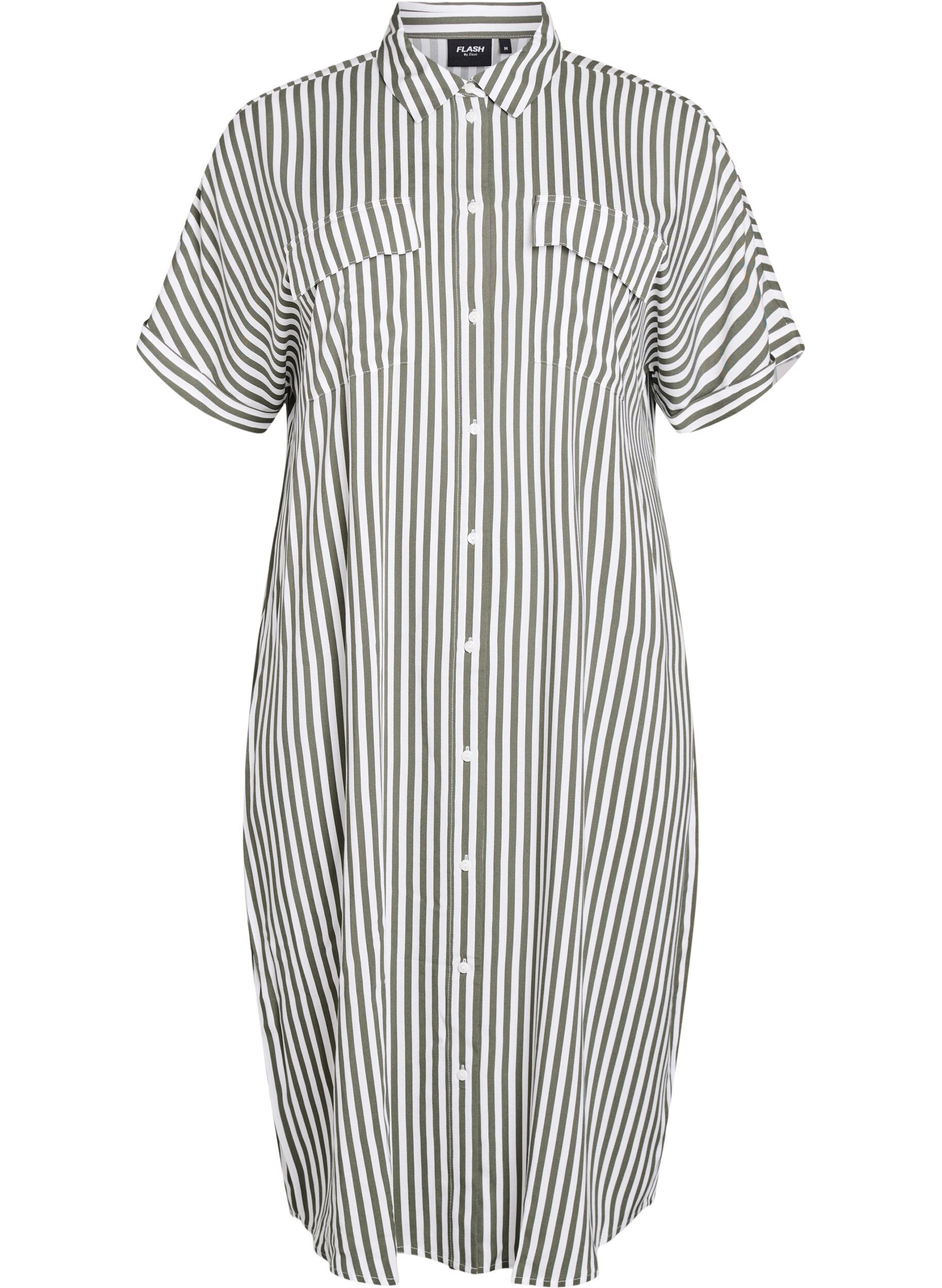 Zizzi FLASH - Lange overhemdjurk met korte mouwen, Groen, Packshot image number 0