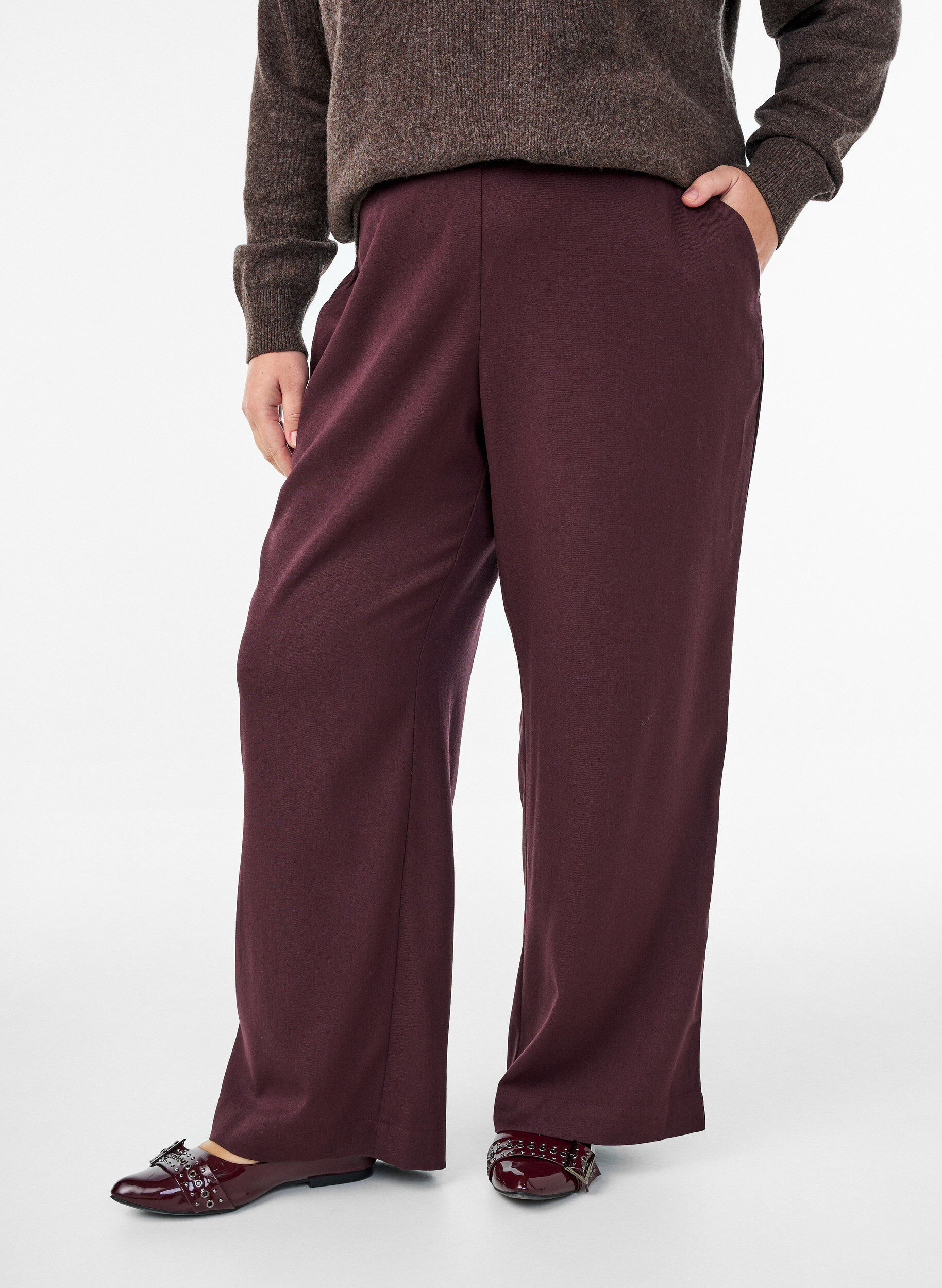 Zizzi Wijde broek met een hoge taille, Donker Bordeaux, Model image number 2