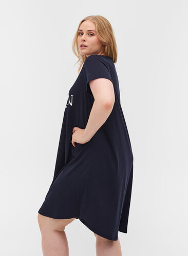 Katoenen pyjama jurk met korte mouwen en print, Night Sky W. Moon, Model image number 1
