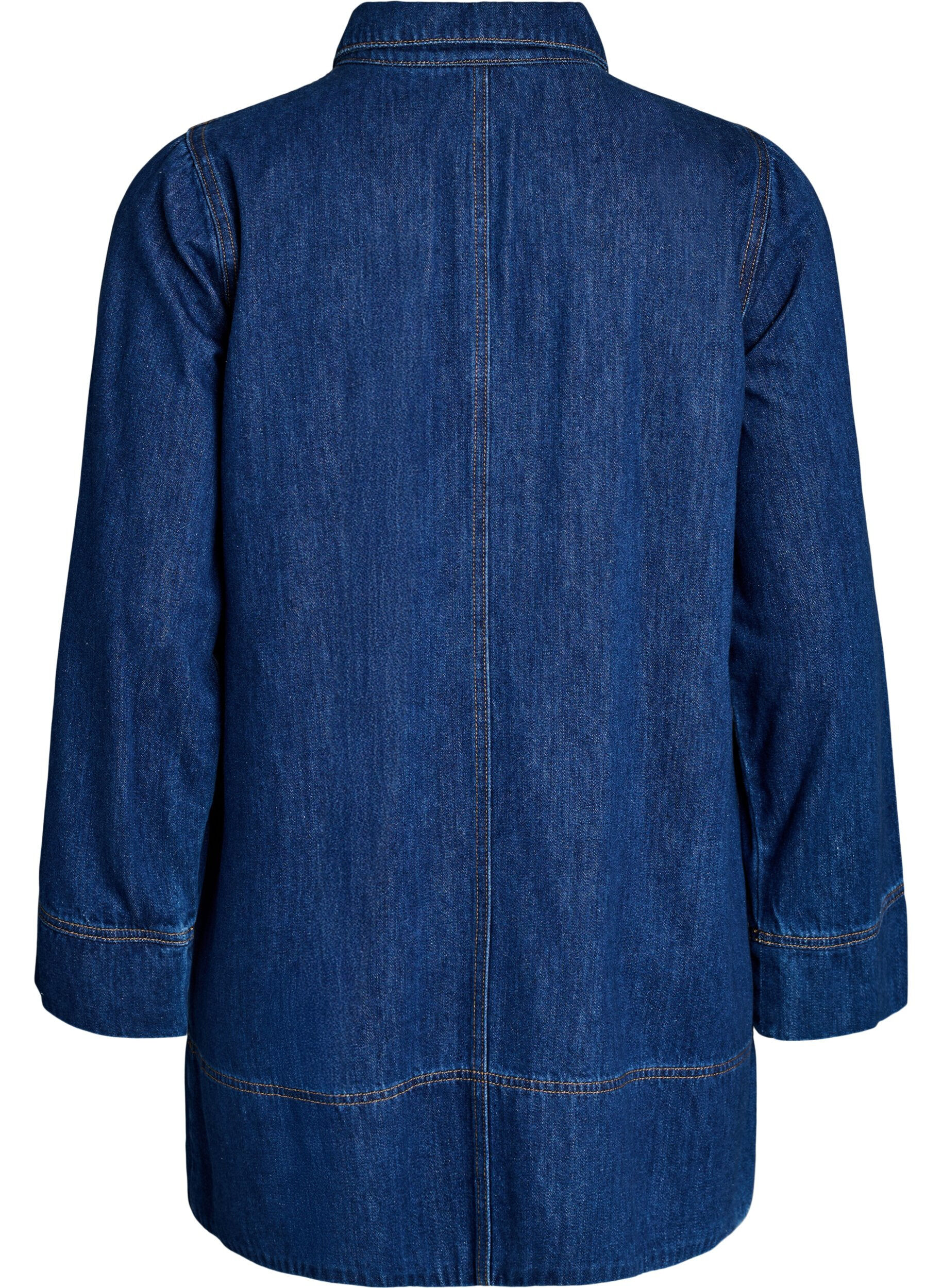 Zizzi Korte denimjurk met kraag en knoopsluiting, Blauw, Packshot image number 1
