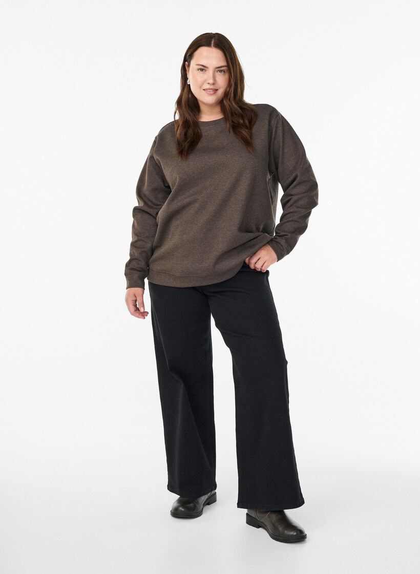 Sweatshirt met ronde hals, Bruin, Model image number 1