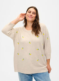 Gebreide blouse met 3/4-mouwen en citroenen, P. Stone Mel. Lemon, Model