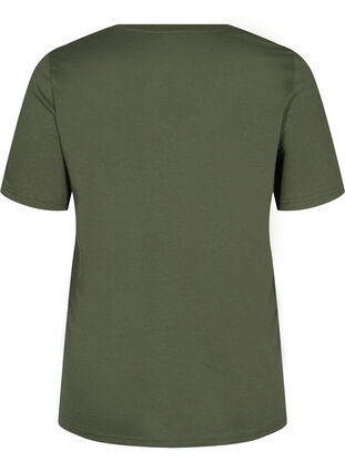 T-shirt in biologisch katoen met v-hals, Thyme, Packshot image number 1