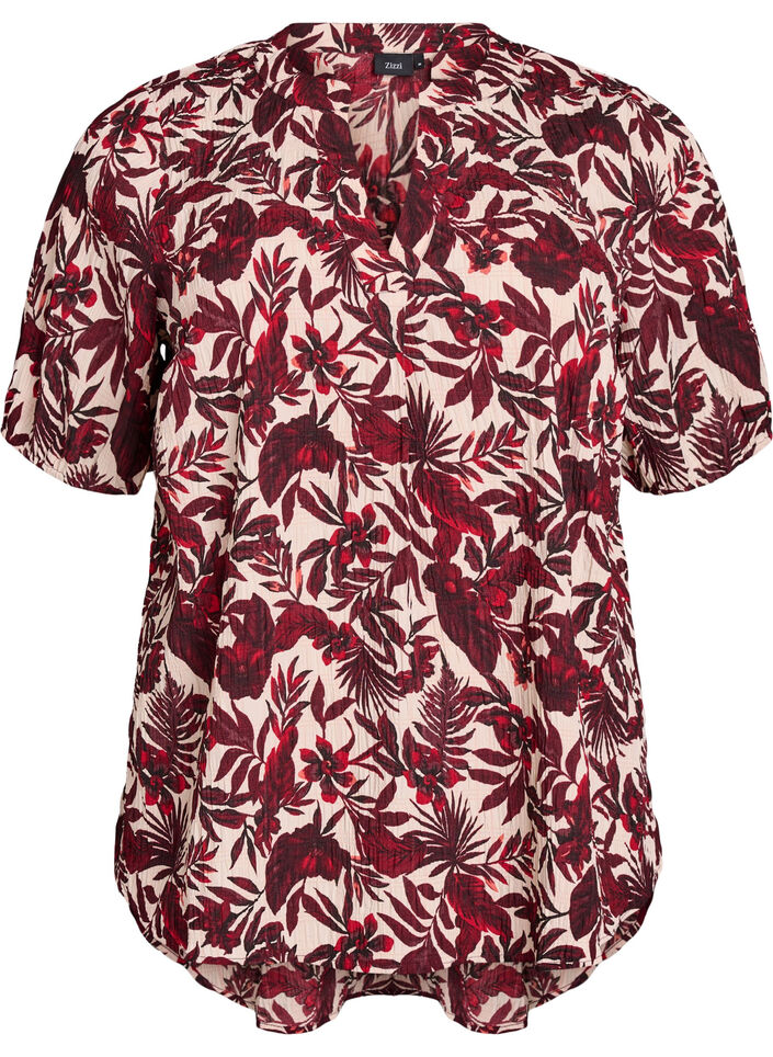 Bloemenblouse met korte mouwen, Rood, Packshot image number 0