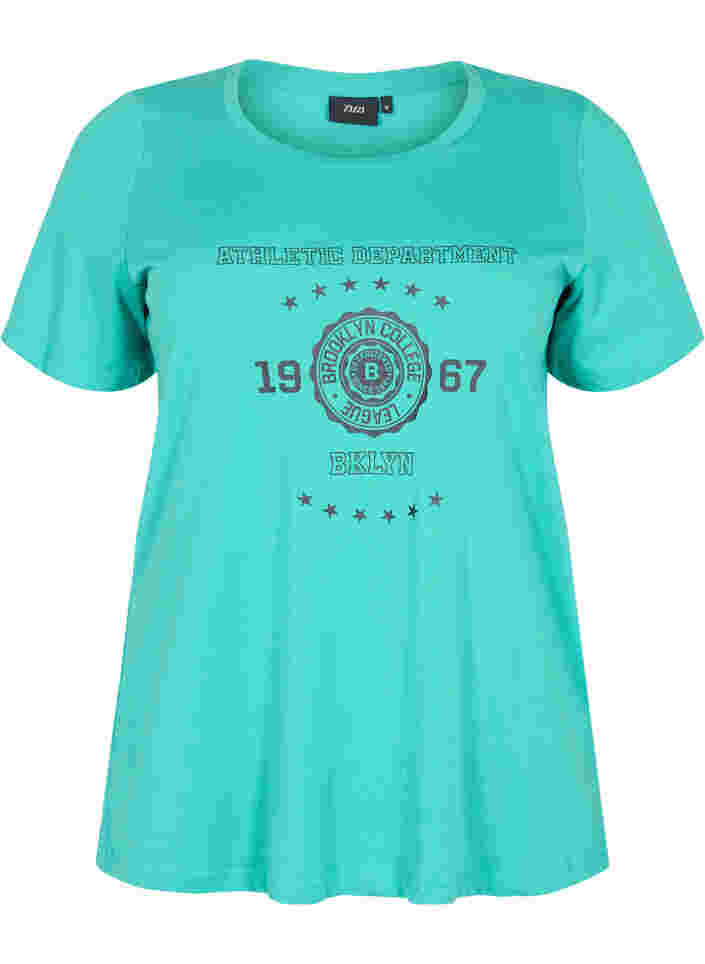Katoenen t-shirt met korte mouwen en print, Sea Green, Packshot image number 0