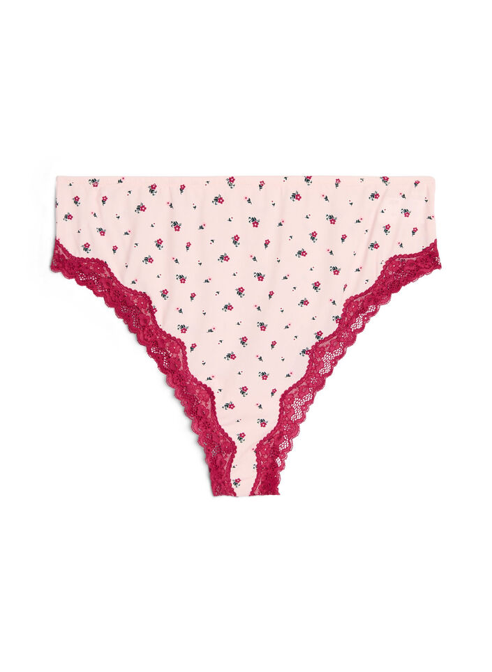 Brazilian slip met bloemenprint en kant, Roze, Packshot image number 0