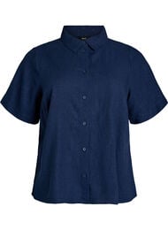 Shirt met korte mouwen in linnen en viscose, Blauw