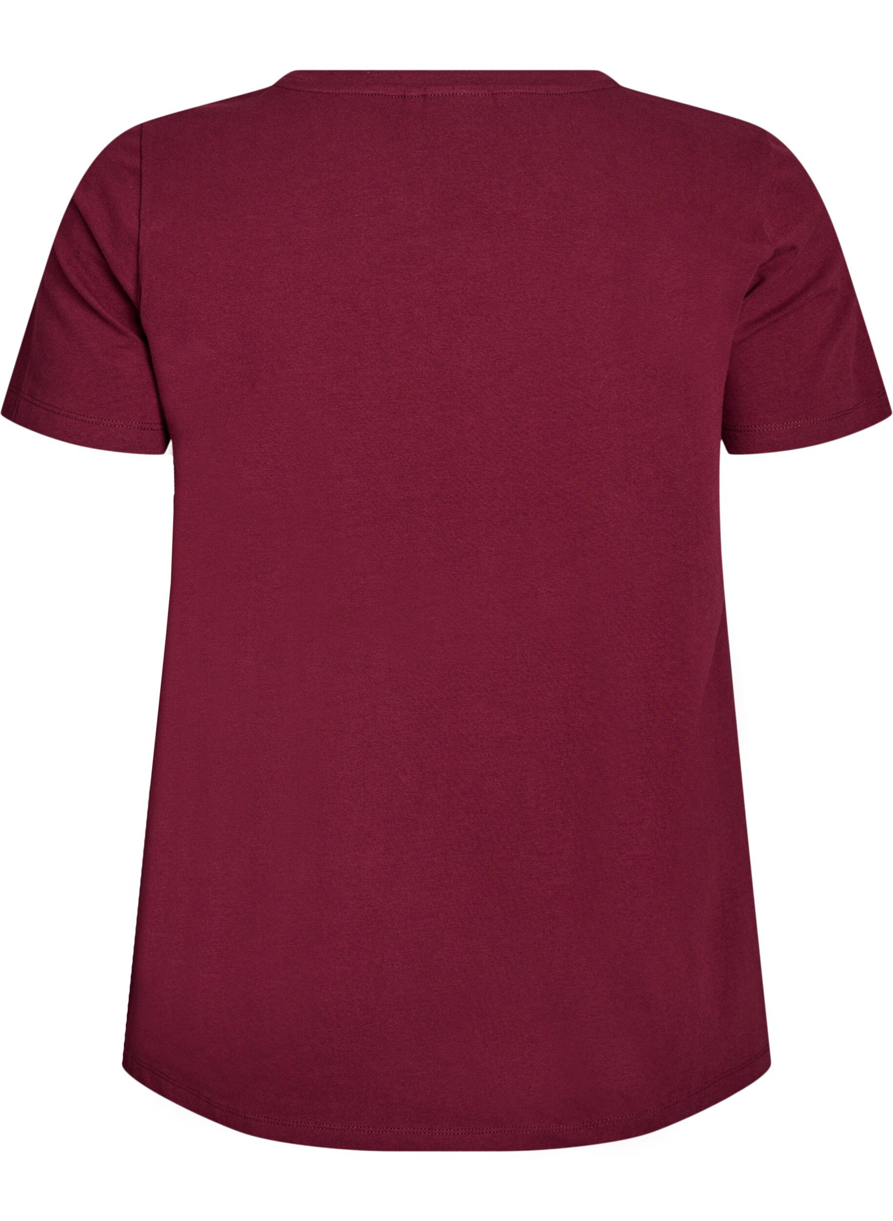 Zizzi Basic effen katoenen t-shirt, Donker Bordeaux, Packshot image number 1