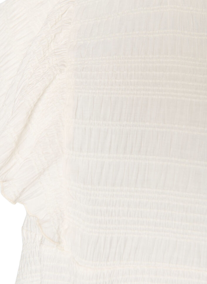 Blouse met smockstructuur en ruchesmouwen, Vanille, Packshot image number 2