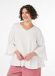 Blouse met textuur, V-hals en ruches, Vanille, Model image number 0