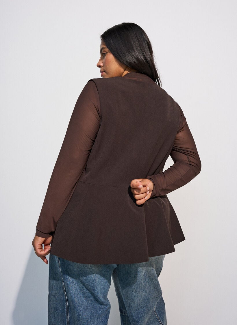Getailleerde blouse van mesh met lange mouwen, Bruin, Model image number 2