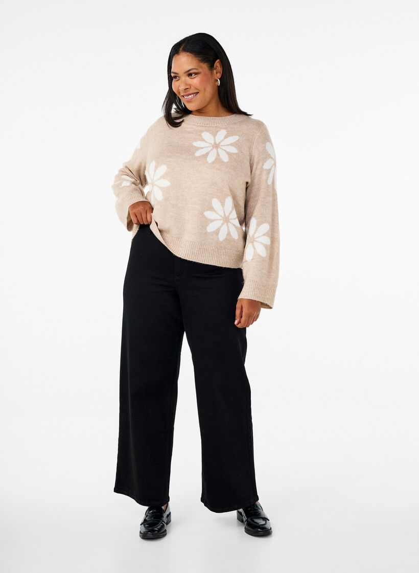 Gebreide blouse met bloemen, Simply Taupe Comb, Model image number 2