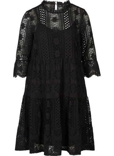 Kanten jurk met 3/4 mouwen, Black, Packshot image number 0