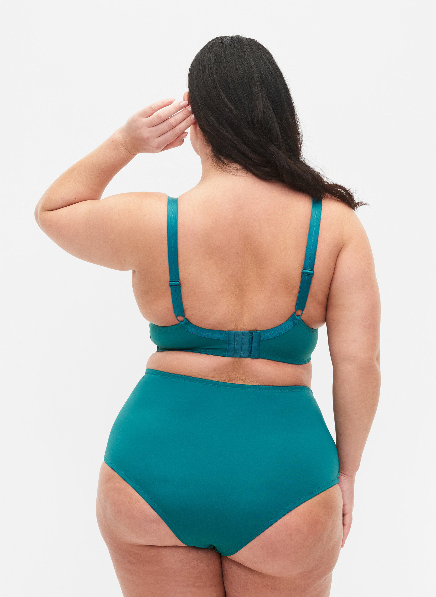 Zizzi Hipster met kant en hoge taille, Green-Blue Slate, Model image number 1