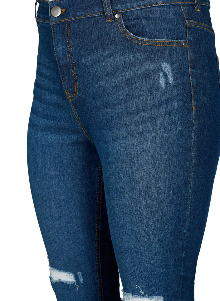 Super slanke destroyed Amy jeans met hoge taille, Dark blue, Packshot image number 2