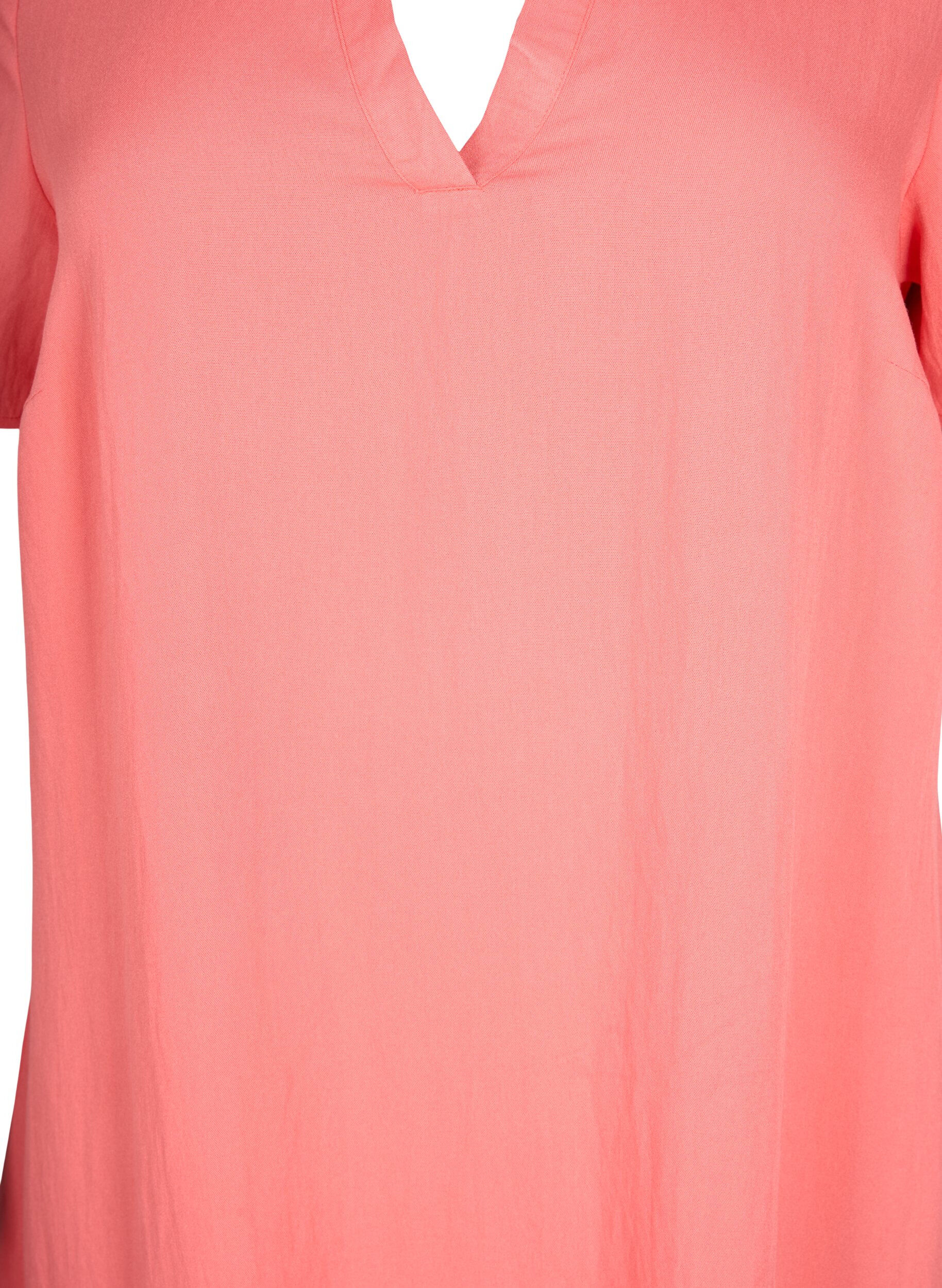 Zizzi Viscose jurk met korte mouwen en v-hals, Oranje, Packshot image number 2