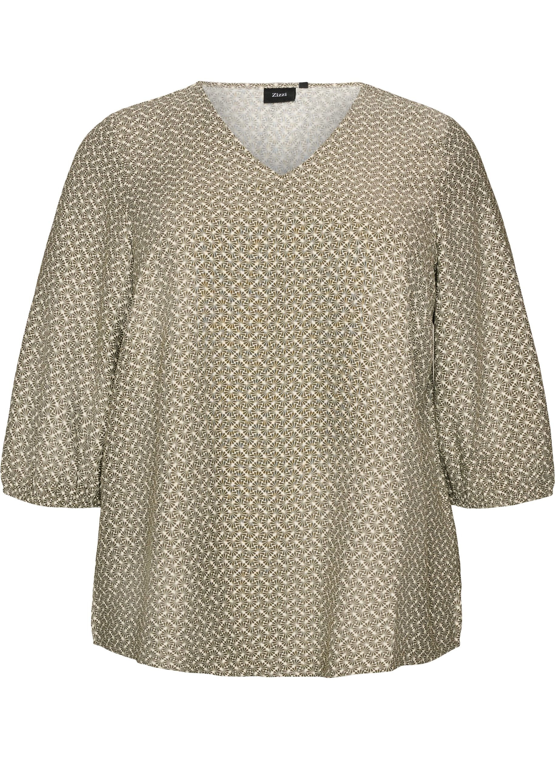 ZizziBlouse van viscose met patroon en 3/4-mouwen, Groen, Packshot image number 0
