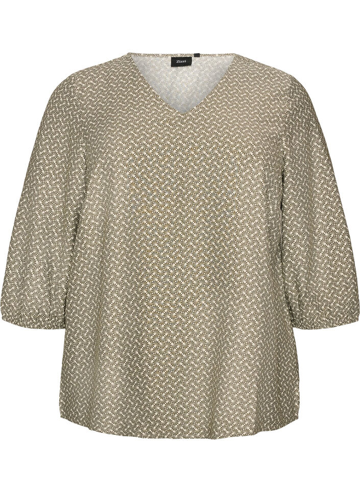 Blouse van viscose met patroon en 3/4-mouwen, Groen, Packshot image number 0