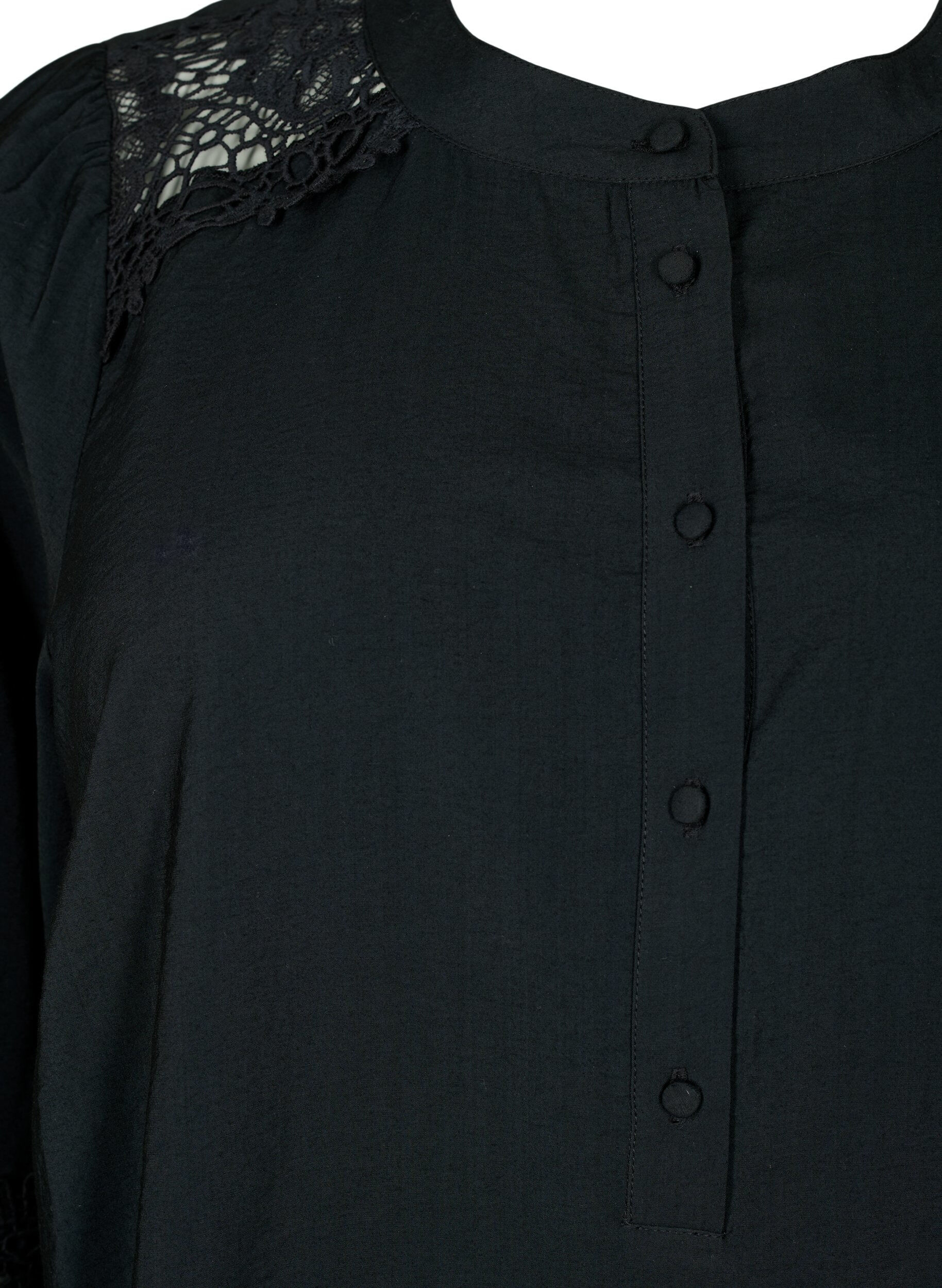 Zizzi Blouse van viscose met gehaakte details, Black, Packshot image number 2