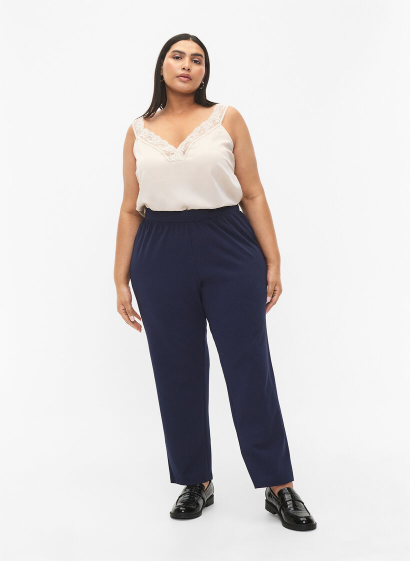 Broek met rechte pasvorm, Blauw, Model image number 0