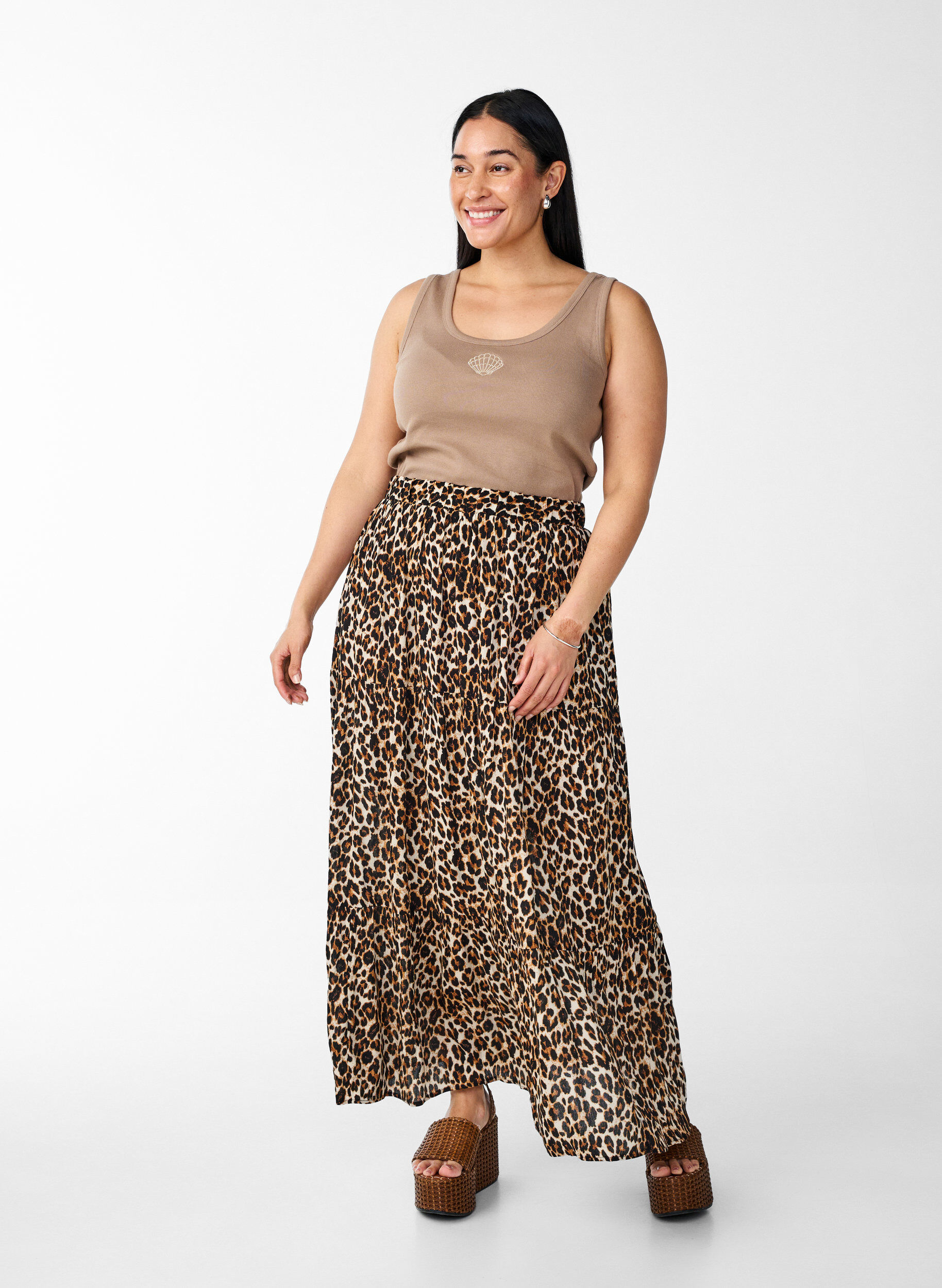 Zizzi Nauwsluitende top met motief, Bruin, Model image number 1