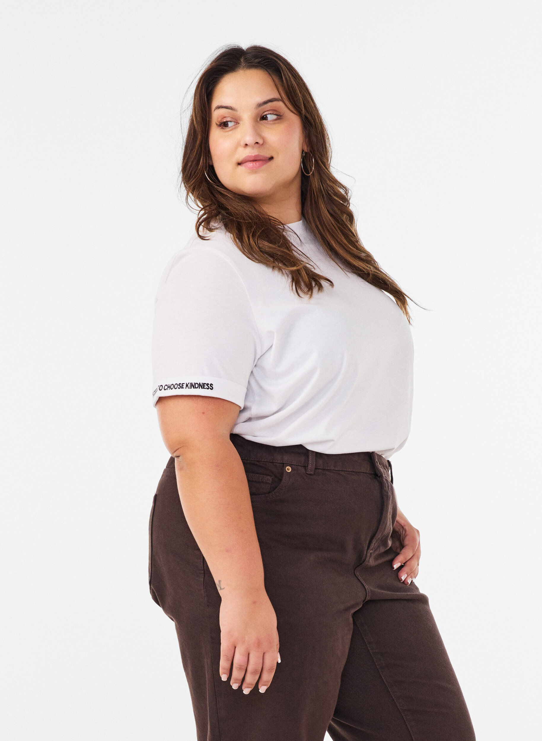 ZizziKatoenen T-shirt met geborduurde tekst, Wit, Model image number 0