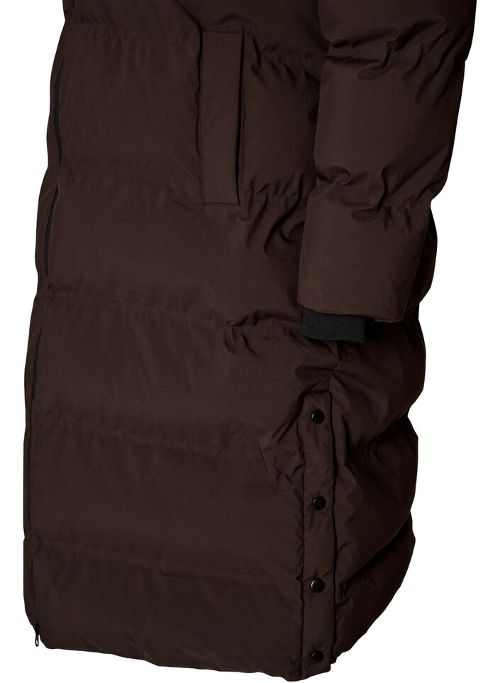 Lange puffer winterjas met capuchon, Bruin, Packshot image number 3
