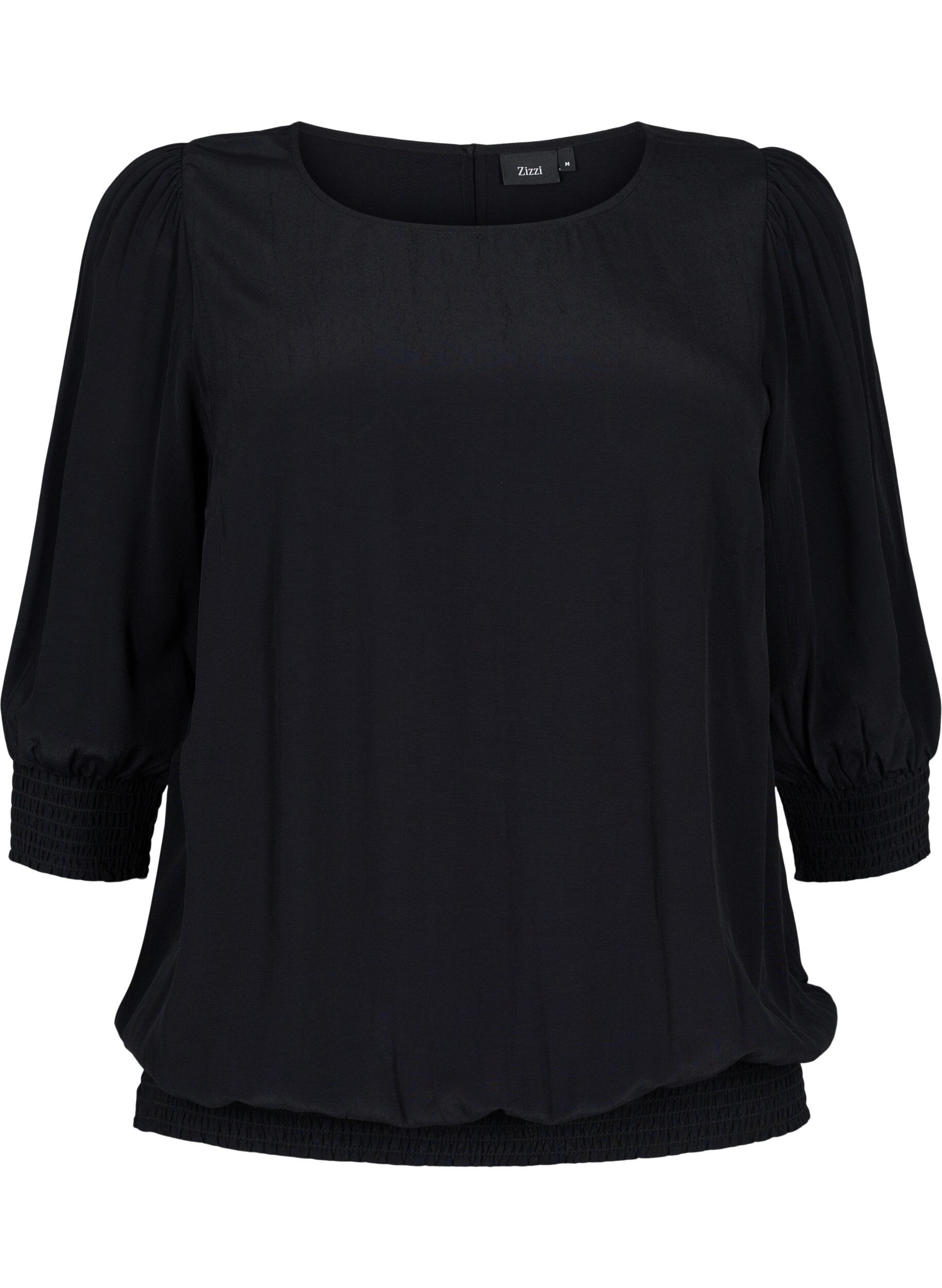 Zizzi Effen viscose blouse met balloneffect, Black, Packshot image number 0