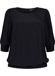 Effen viscose blouse met balloneffect, Black