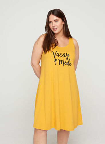 Katoenen jurk zonder mouwen met a-lijn, Mineral Yellow VACAY, Model image number 0