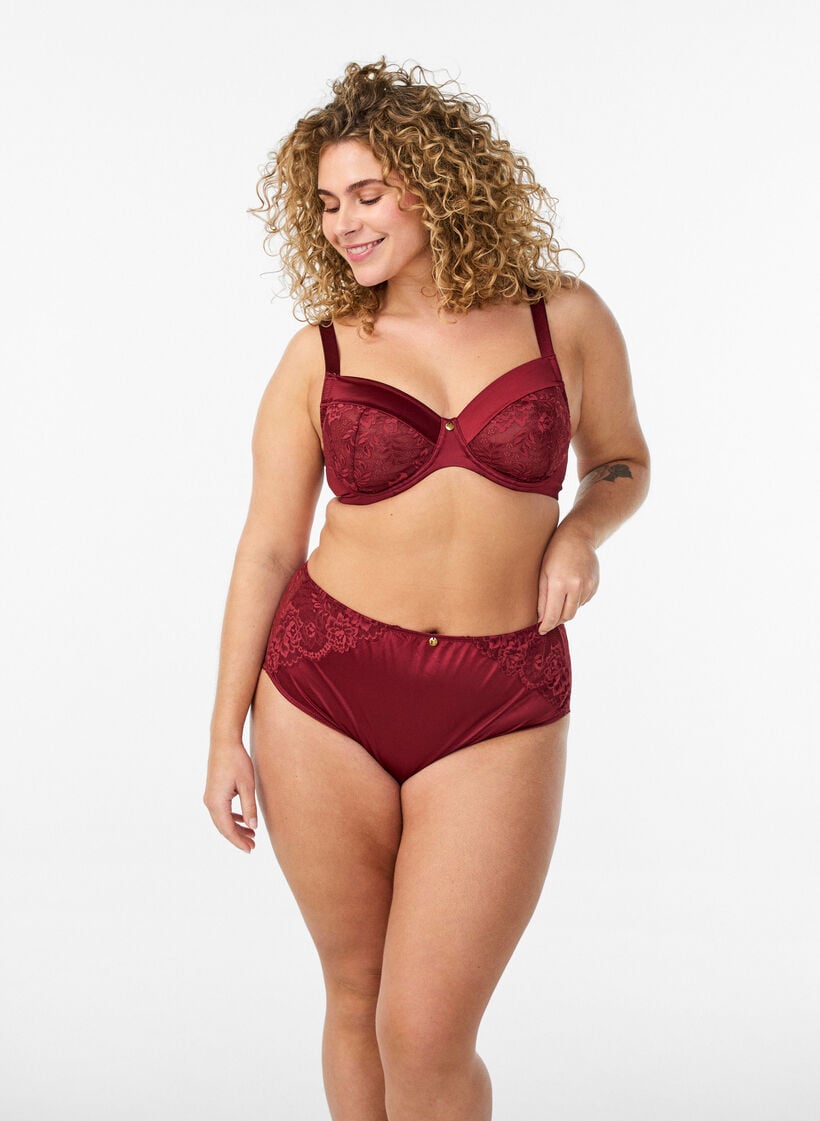 Panties met kant en een strikdetail aan de achterkant, Donker Bordeaux, Model image number 1