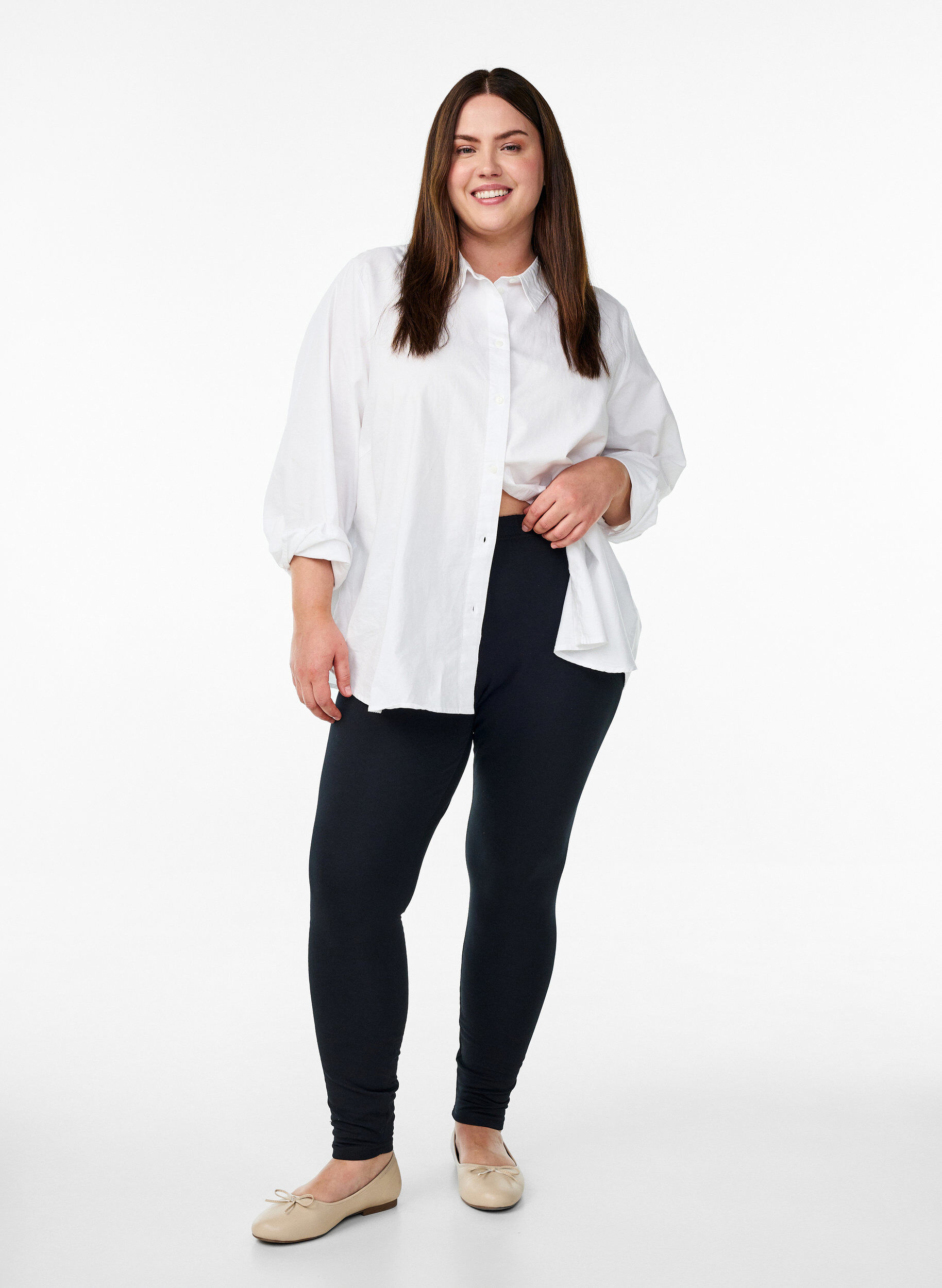 Zizzi Katoenen legging met voering, Zwart, Model image number 1