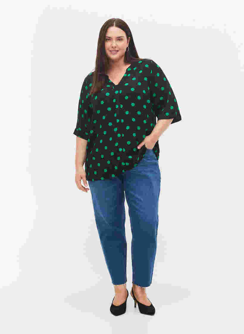 Viscose blouse met stippen, Black jol Green dot, Model image number 2