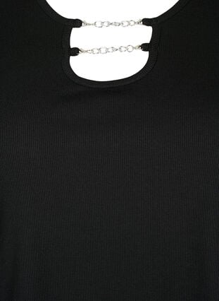 Geribde blouse met ketting detail, Black, Packshot image number 2