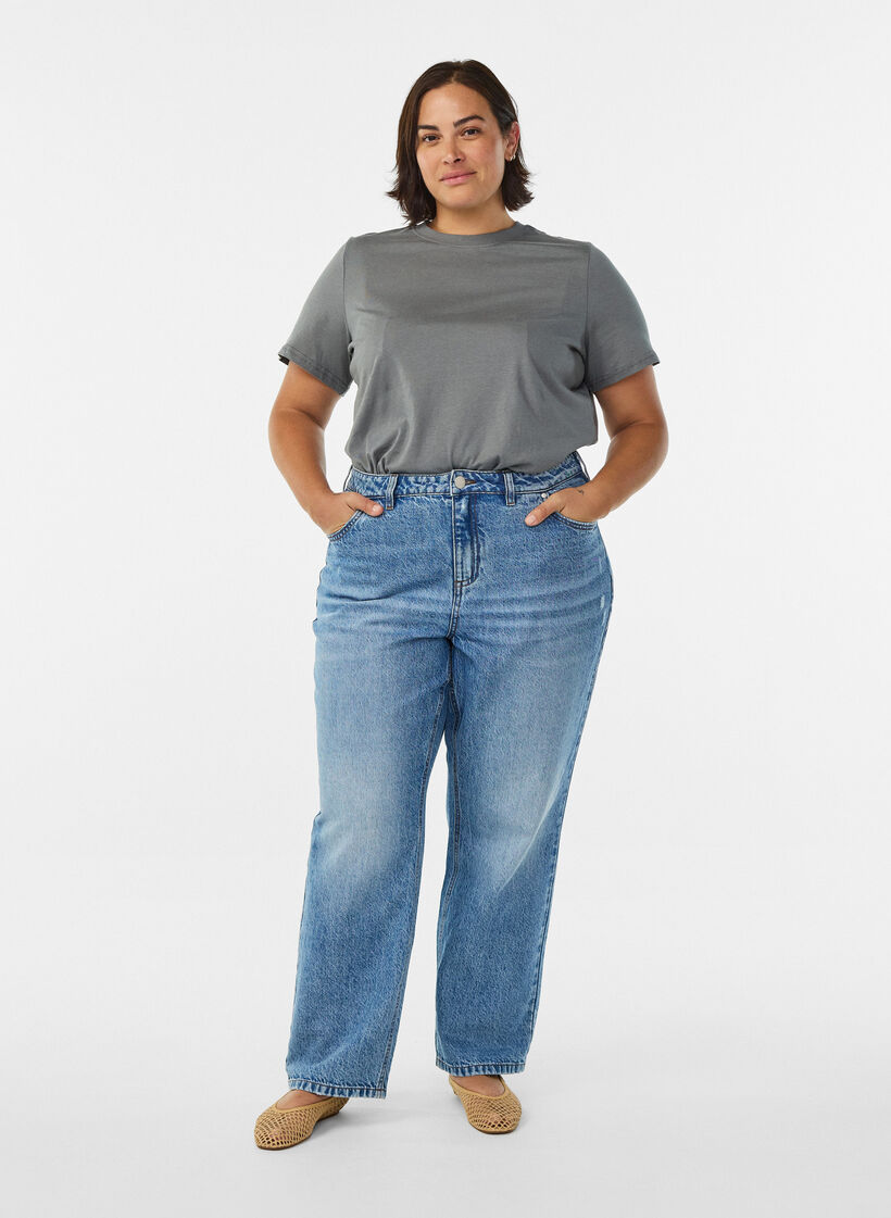 Basic katoenen T-shirt met ronde hals, Grijs, Model image number 1