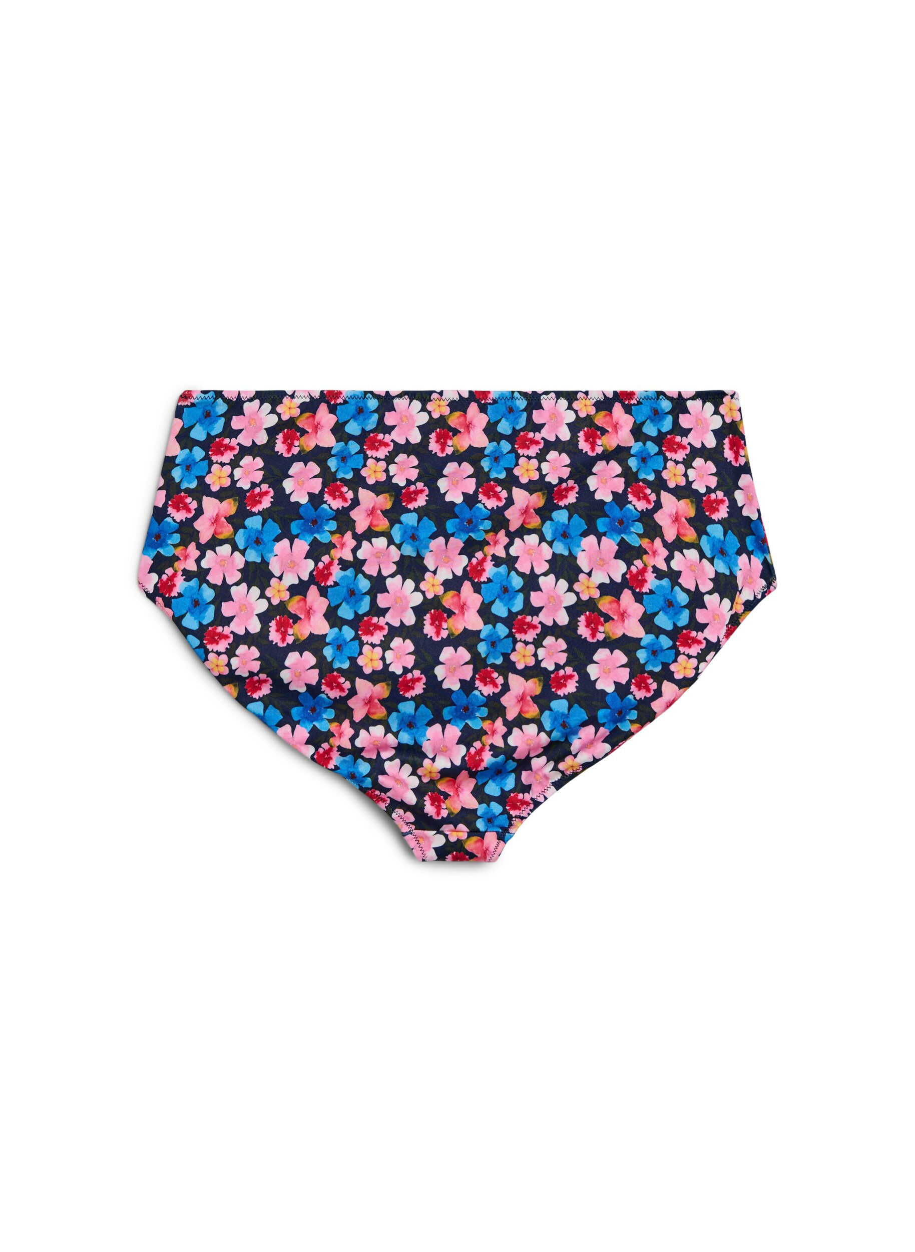 Zizzi Hoog getailleerde bloemrijke bikini broekjes, Rood, Packshot image number 1