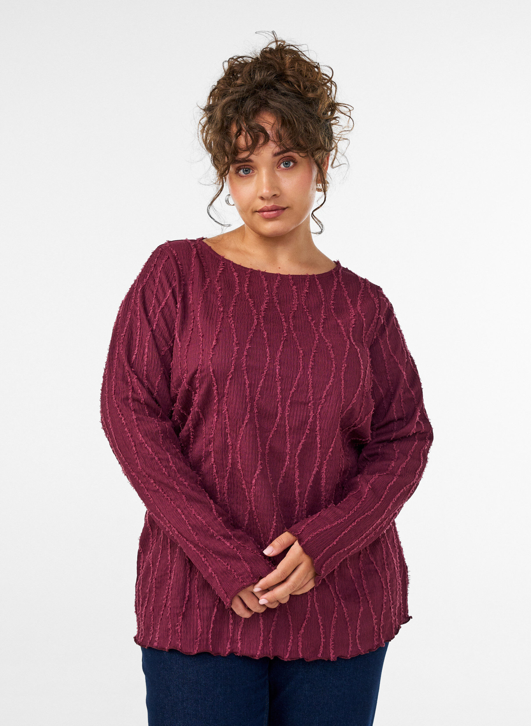 ZizziJersey blouse met een golvende textuur, Rood, Model image number 0