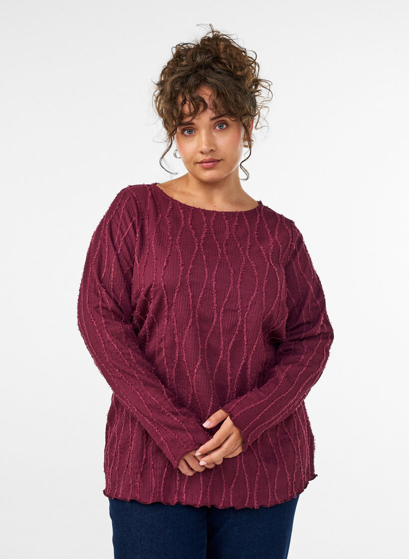 Jersey blouse met een golvende textuur, Rood, Model image number 0