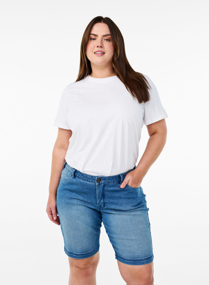 Korte broek Emily, slim fit met normale taille, Blauw, Model image number 0