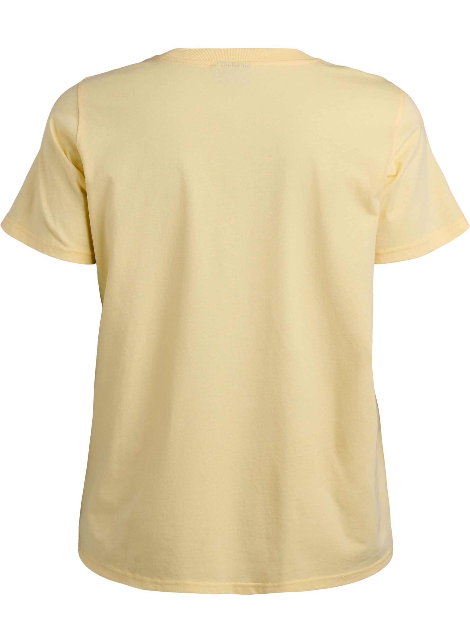 Zizzi Basic katoenen T-shirt met ronde hals, Geel, Packshot image number 1