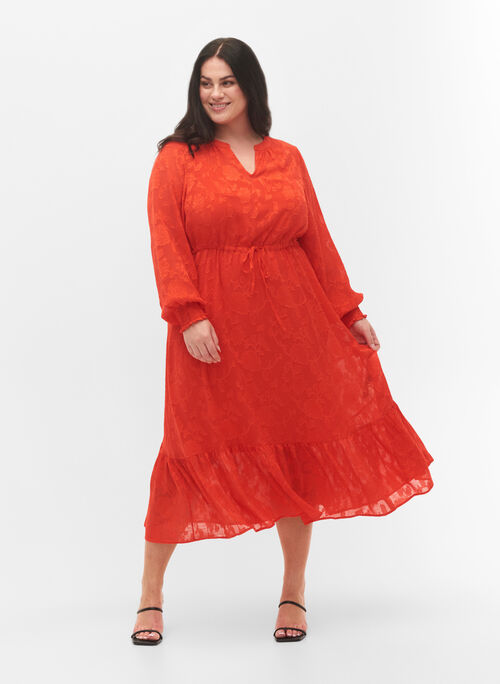 Lange mouwen midi jurk in jacquard look, Orange.com, Model