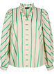 Katoenen overhemdblouse met strepen en kraag met ruches, Beige Green Stripe, Packshot image number 0
