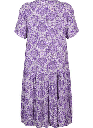 Viscose jurk met print en korte mouwen, D. Lavender Oriental, Packshot image number 1