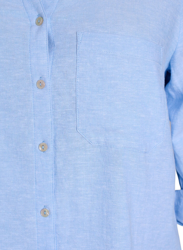 Linnen en viscose shirt met 3/4 mouwen, Blauw, Packshot image number 2